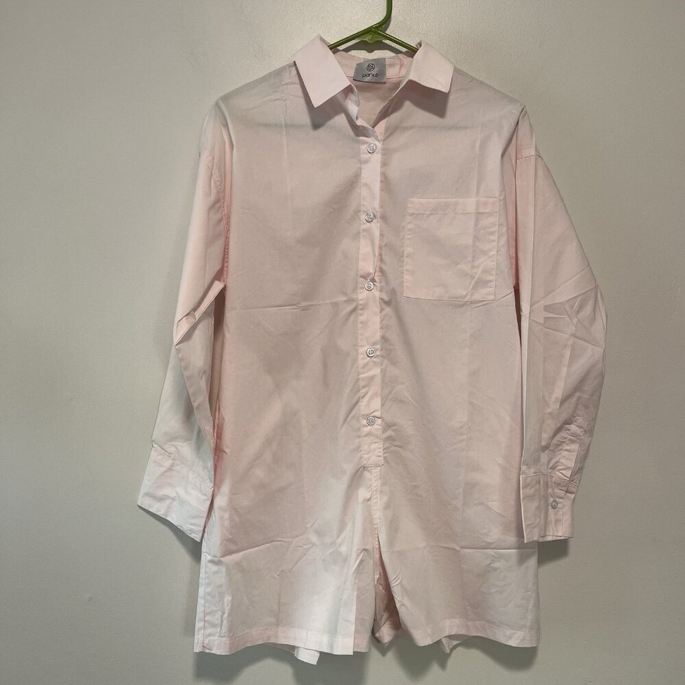 Parke Pink Cotton Long Sleeve Button Front Polo Romper Size XS‎